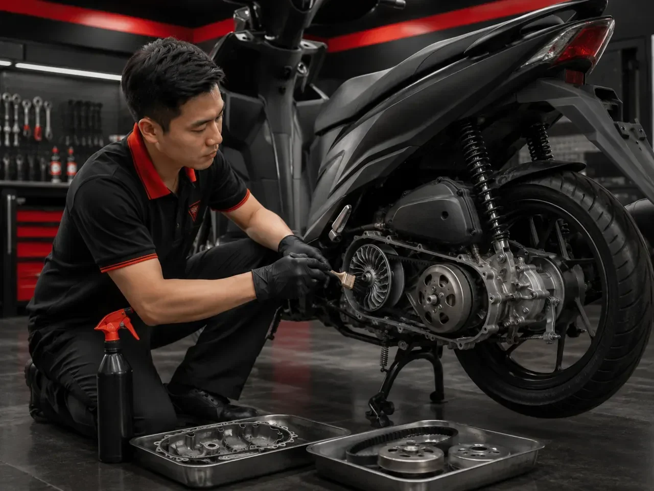 Vệ Sinh Nồi & Xăng Lửa Xe Máy 11 Kỹ thuật viên Xe Cưng kiểm tra xe trước khi tư vấn