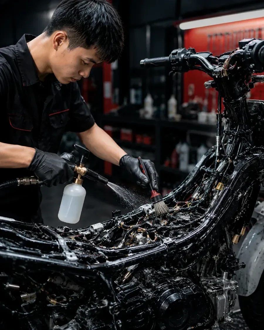 Vệ sinh khung sườn và khu vực dây dẫn